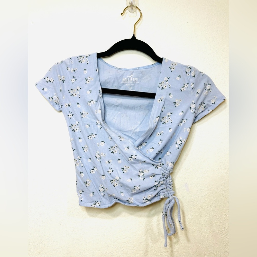 Hollister Light Blue Floral Wrap Blouse